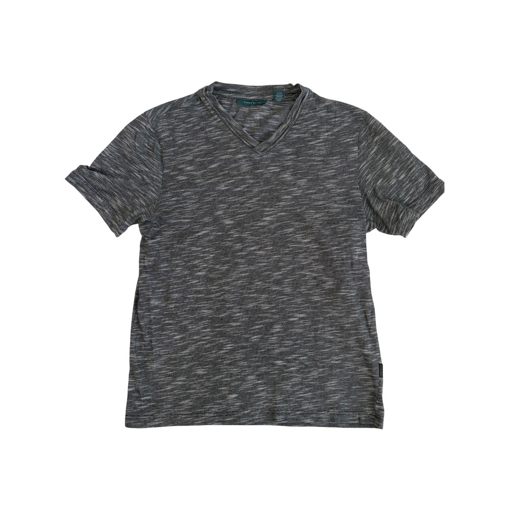 Perry Ellis Grey Space Dye V-Neck T-Shirt Cotton Blend Short Sleeve Small‎